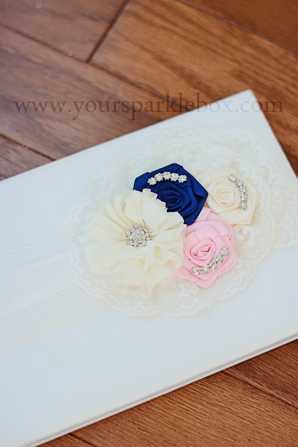 Ivory, Navy and Pink Guest Book