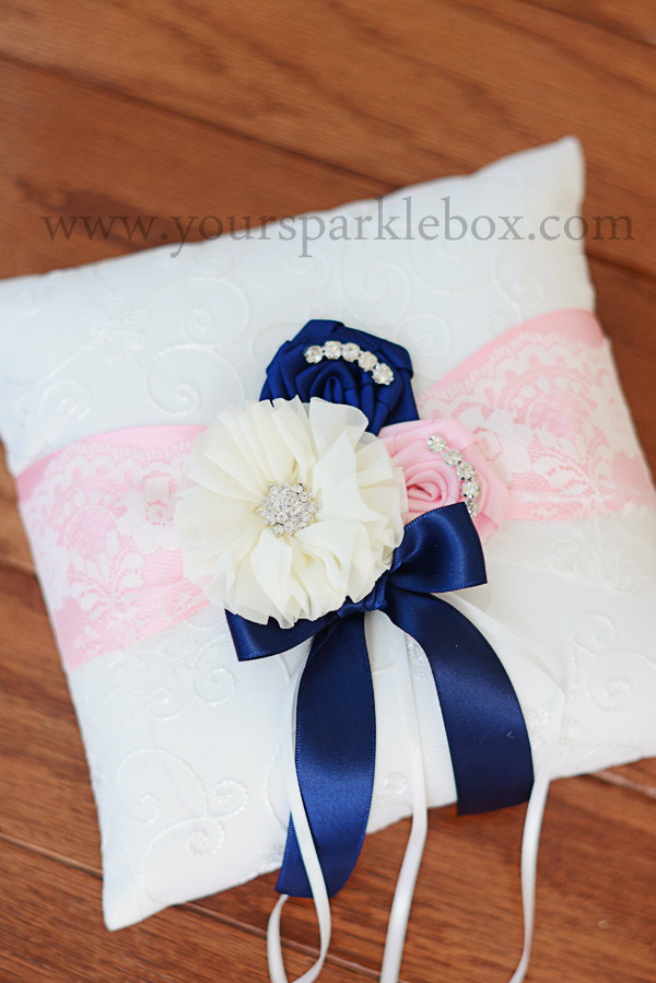 Ivory, Navy and Pink Ring Bearer Pillow