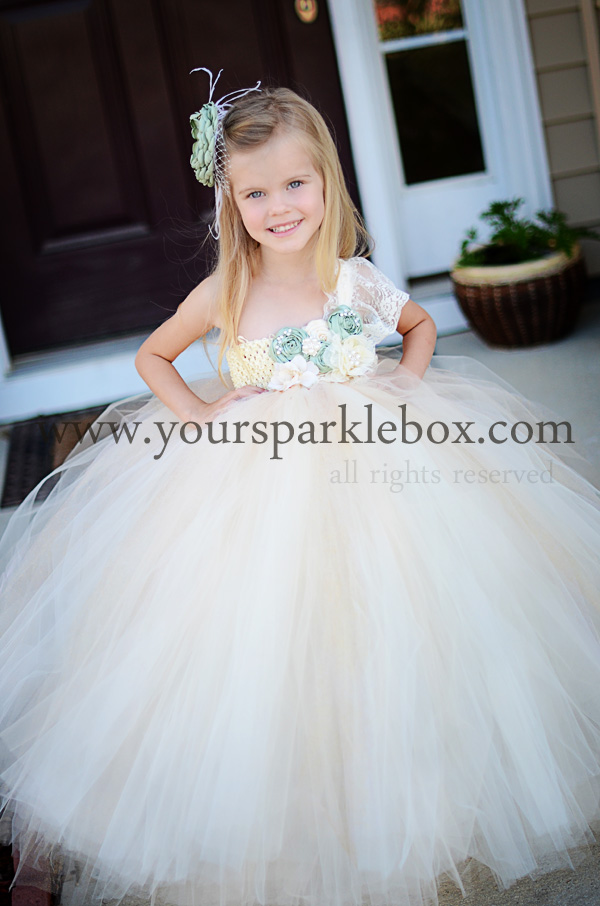 Flower Girl Dress in Ivory and Sage Green by YourSparkleBox
