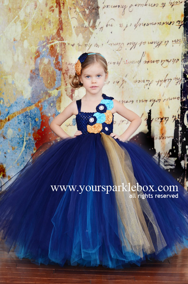 Midnight Blue, Turquoise and Gold Tutu Dress