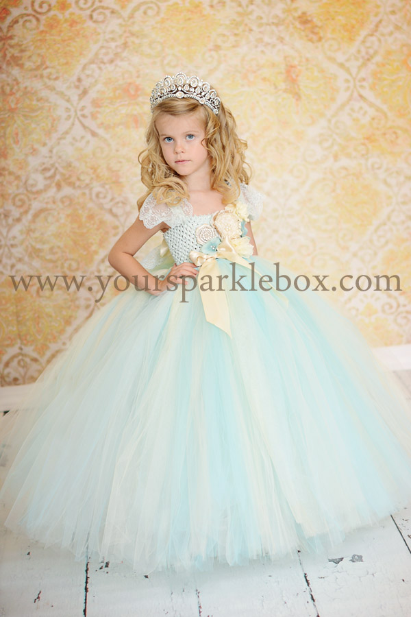 READY TO SHIP Vintage Blue, Ivory and Champagne Tutu Dress