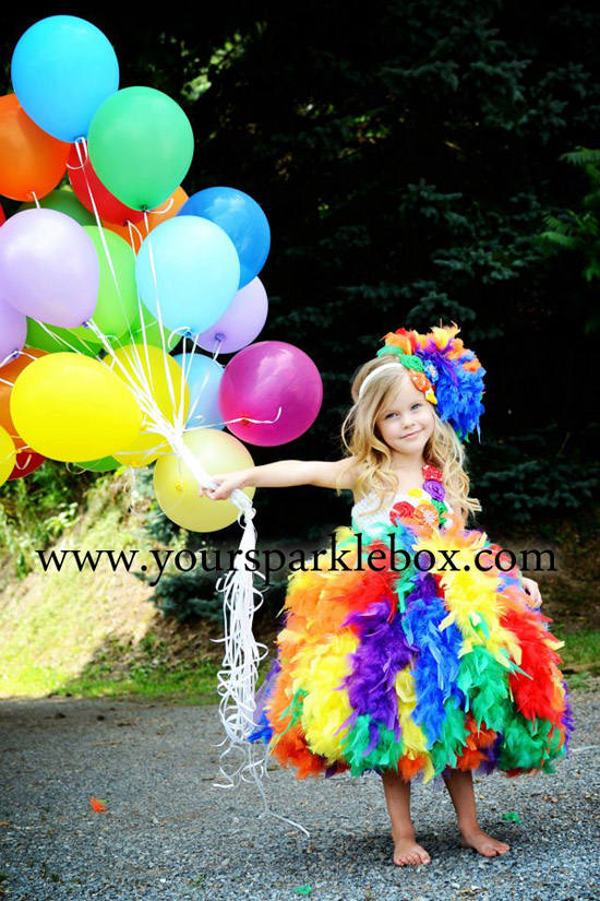 Rainbow Feather Tutu Dress