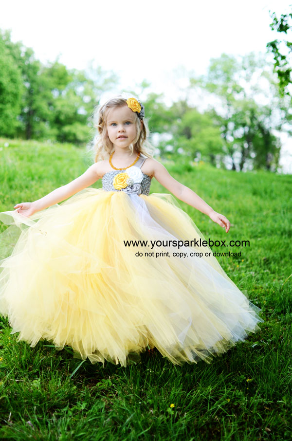 Mustard Silver Flower Girl Tutu Dress