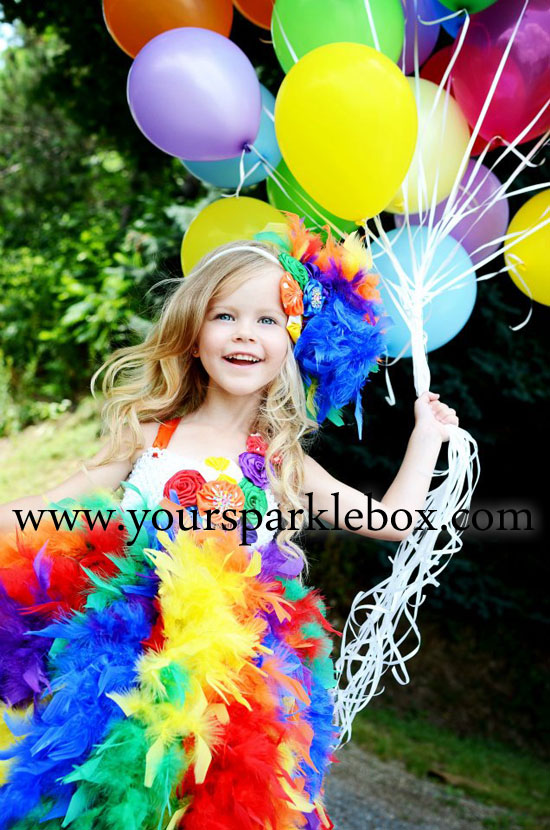 Rainbow Feather Tutu Dress by YourSparkleBox